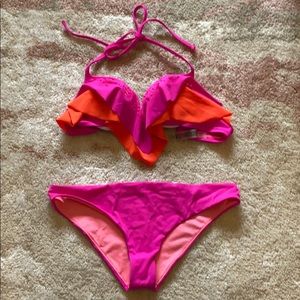 Pink halter neck, push up bathing suit